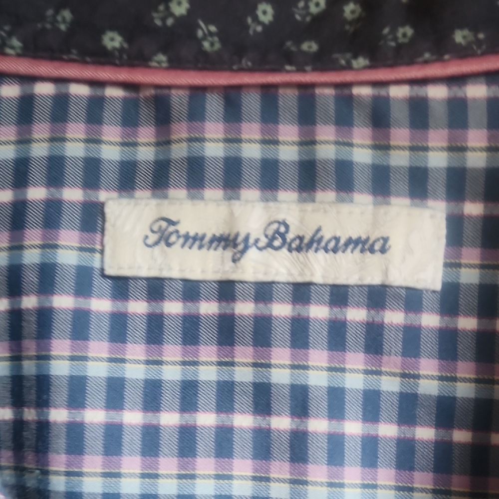 Tommy Bahama Blue, Pink, and White Checkered Men's Shirt LARGE - Picture 2 of 4